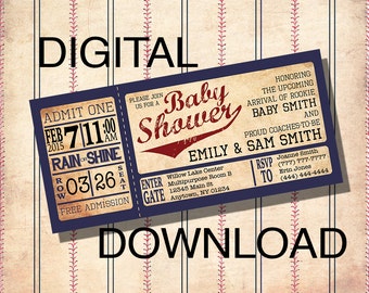 DOWNLOAD CUSTOM Vintage Baseball Baby Shower Invitations - Personalized / Digital file - Print It Yourself - diy