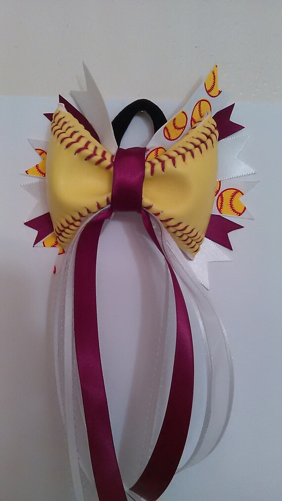 Softball Hair Bow Real Ball Maroon and by iheartcraftingstuff