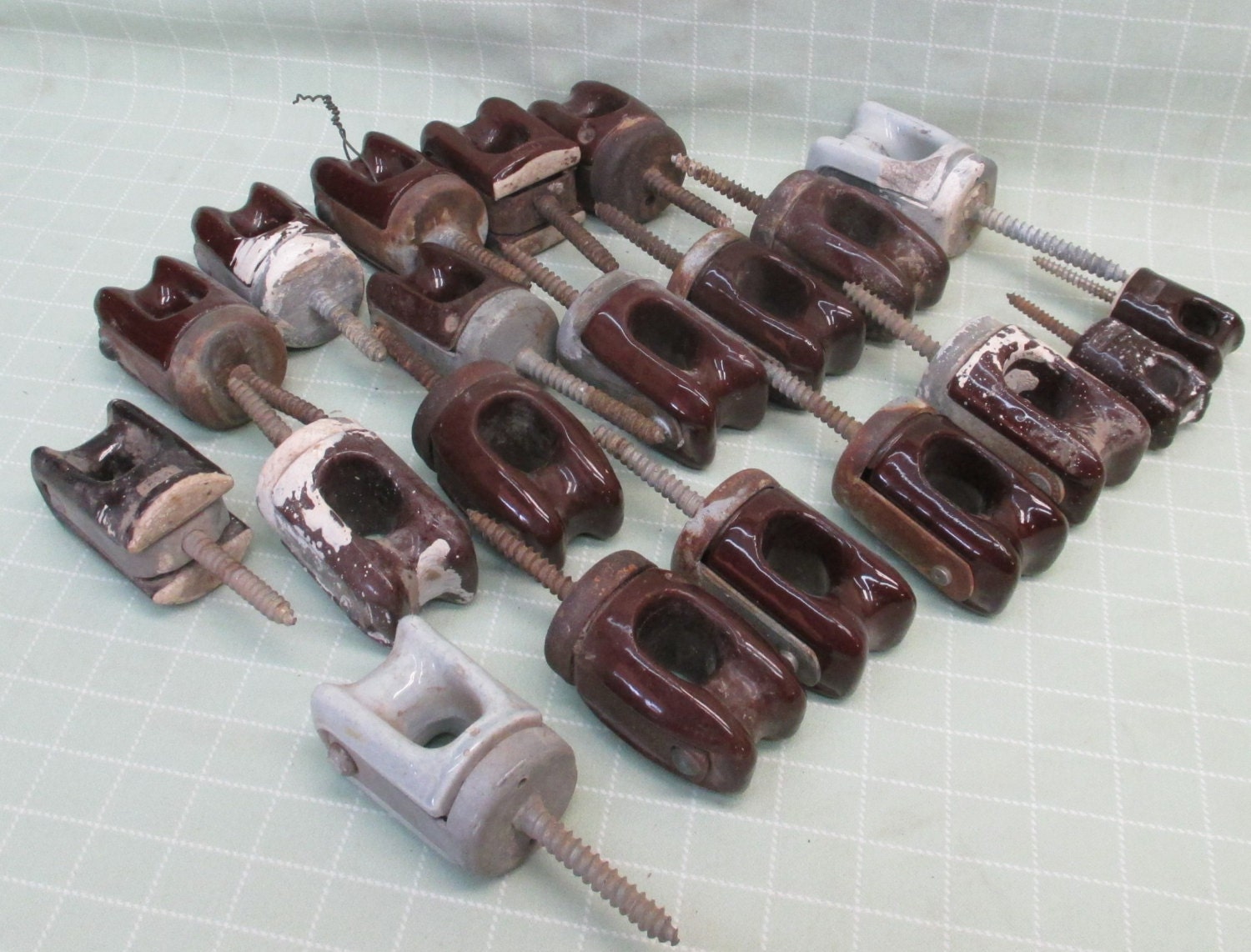 20 Brown Electric Telephone Line Ceramic Porcelain Glass Insulators