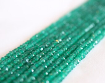 Green Onyx Beads - Full Strand 13.5" - 3mm x 4mm Rondelle Beads - Emerald Alternative - Faceted Green Beads - Bulk Gemstone Beads / GB-014