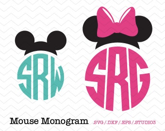 Mouse Ears Personalized Circle Monogram (SVG, DXF, EPS, Studio3) Minnie Mouse Cut File for Silhouette Studio, Cricut, Vinyl Cutters