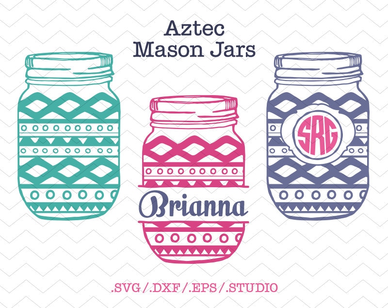 Aztec Mason Jar Monogram Frames SVG DXF EPS Studio3