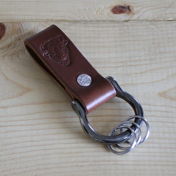 Mens Leather Key Fob Belt loop Keychain Screw Shackle w/ Key