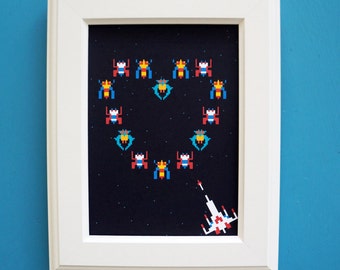 Galaga Love Art Print : Valentines Gift FRAME INCLUDED
