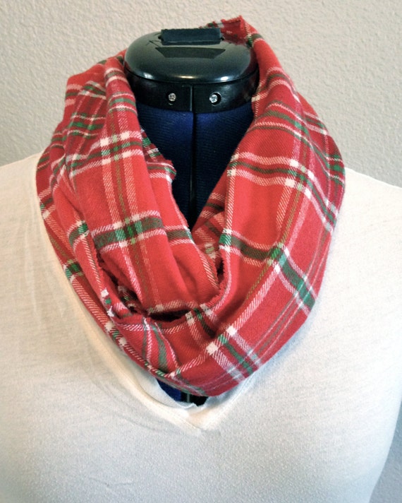 Items similar to Red Green Plaid Infinity Scarf on Etsy