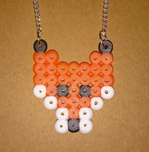 Hama Bead Fox Necklace By Kitschmequickx On Etsy