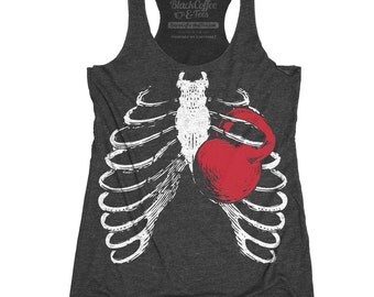 Gym Shirt - Squat Shirt - Kettlebell Shirt - Womens Workout Shirt - Ribcage Workout T-Shirt Hand Screen Printed on a Womens Tank Top