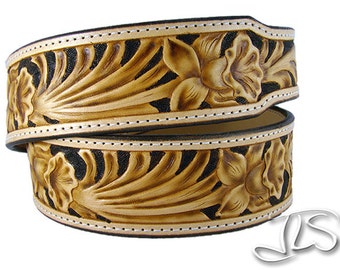 Hand Tooled Western Leather Belt Custom Carved