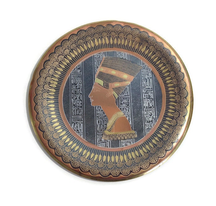 Engraved Egyptian Copper & Brass Wall Plate by GirlFindsTreasure