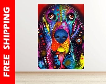 Basset wall decal nursery, pop art Basset Hound dog wall sticker abstract dog poster modern art print dogs gift idea art by dean russo dr094