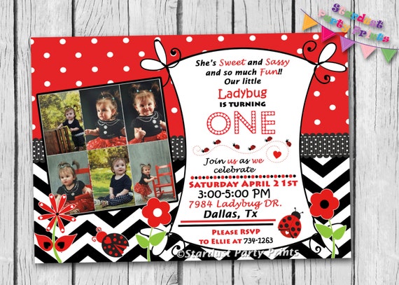 Items similar to Ladybug Invitation, Invitation, First Birthday