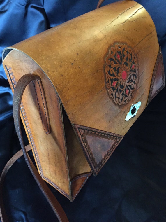 hand tooled leather messenger bag