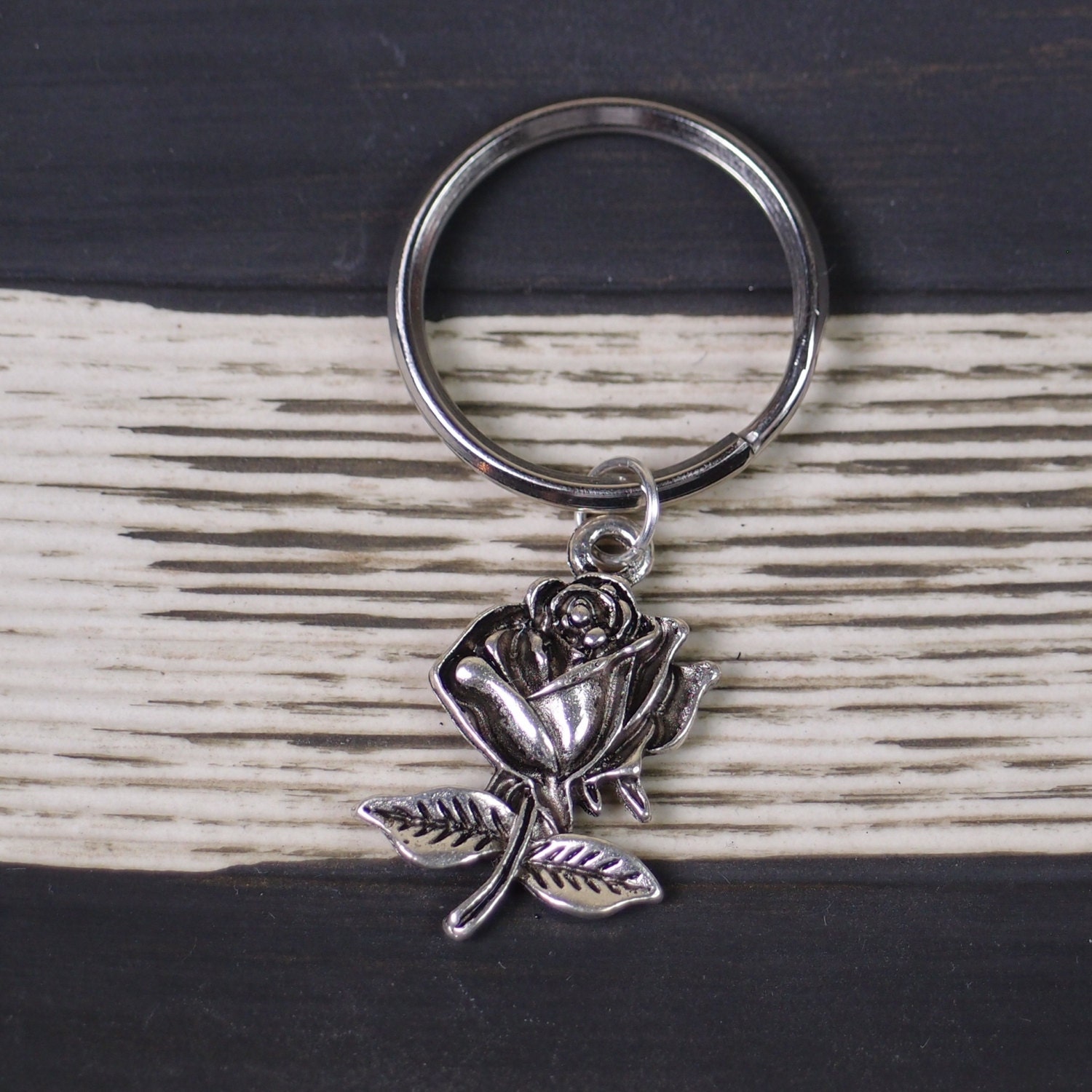 rose flower keychain silver rose charm keychain romantic