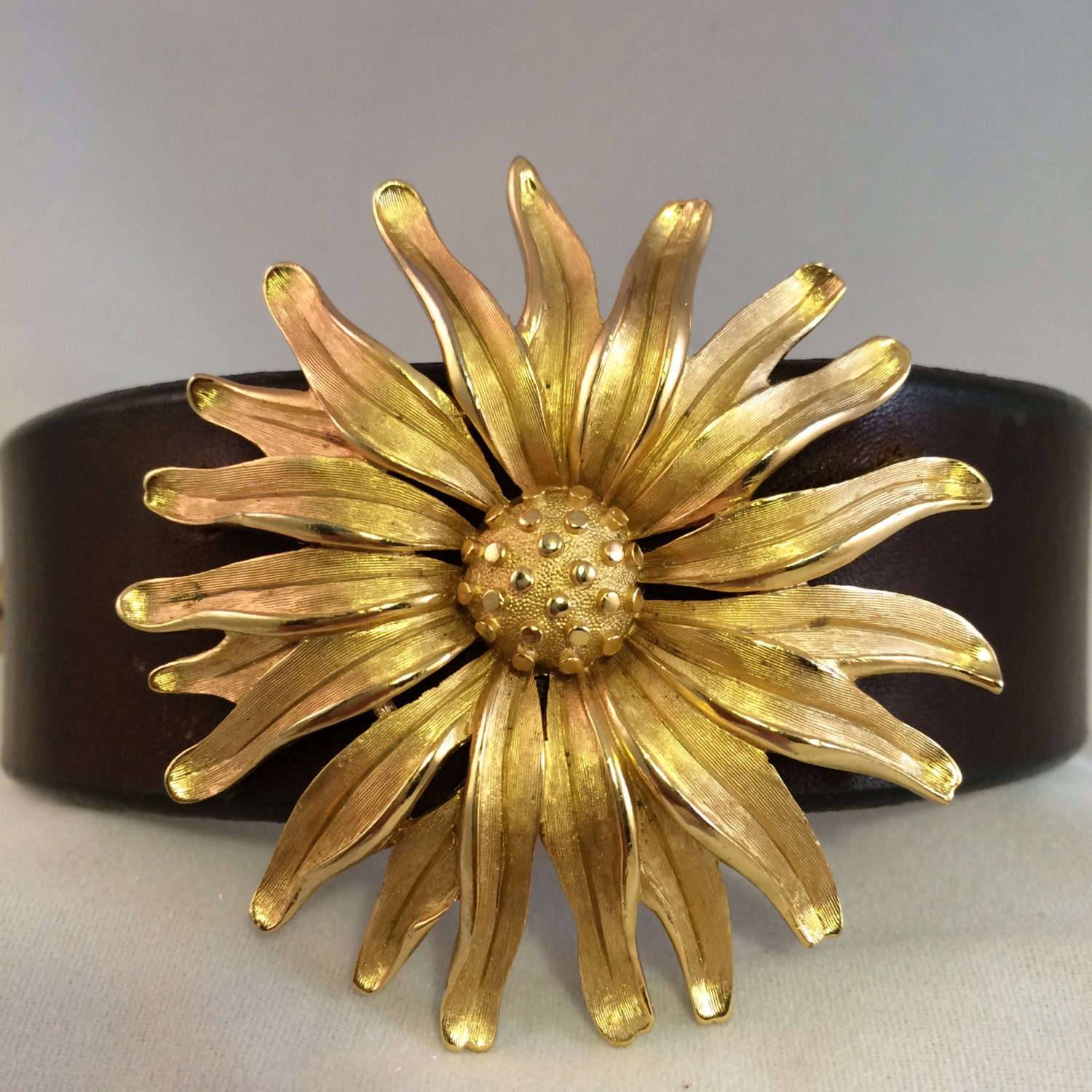 Vintage signed Trafari sunflower brooch by ReviveJewelrybyLacy