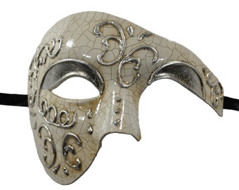 Scroll Glitter Masquerade Mask Gold/White
