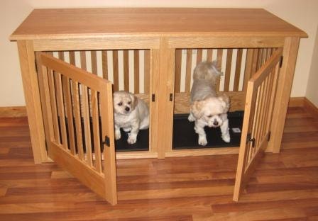 Double Small Wood Dog Crate Furniture Custom by HuntRidgeRanch