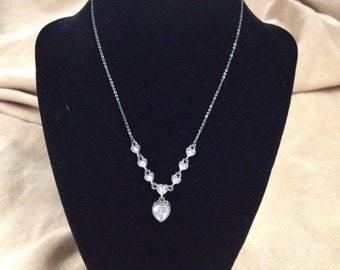 Vintage Silvertone Heart Design Gemstone Necklace, Length 15''