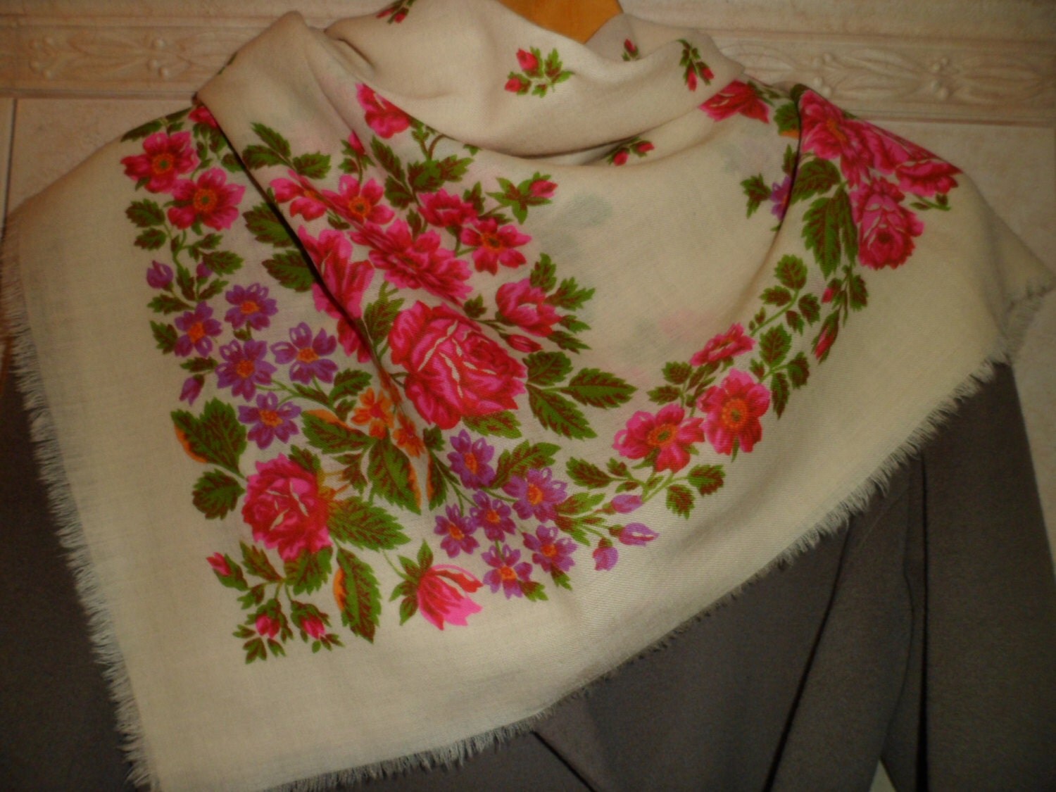 Russian Antique Shawl (platok, baboushka) With a Stamp