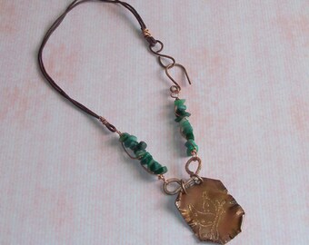 Engraved pendant necklace-copper necklace