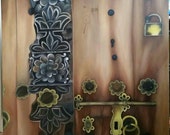 Original oil painting of vintage door on large stretched canvas.