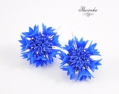 Basket Flowers Earrings - cornflower jewelry - flower earrings - blue earrings  - blue flowers - centaurea flower