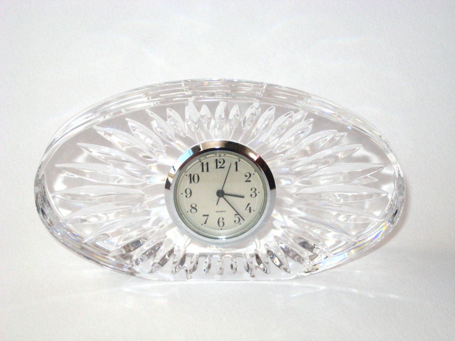 Waterford Irish Crystal Oval Desk or Table Clock w/ Sunburst