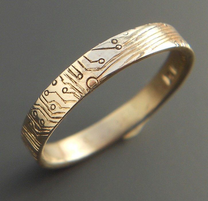 Custom Gold Circuit Board Wedding Rings