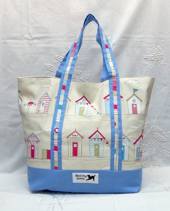 Tote Bag in Beach Huts pattern material - Heavy duty cotton canvas ...