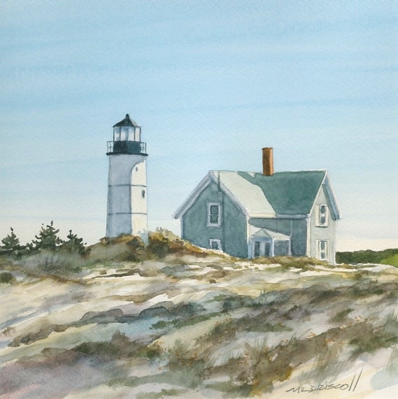 Original Watercolor Sandy Neck Light Seascape