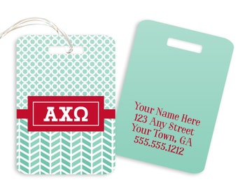 AXO Alpha Chi Omega Geometric Sorority Luggage Tag