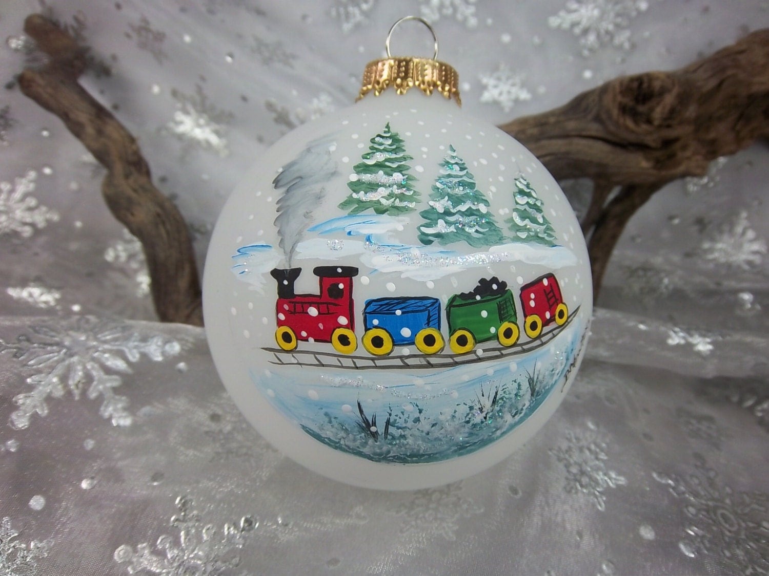 Train Ornament Christmas Train Colorful Train by barbarasornaments