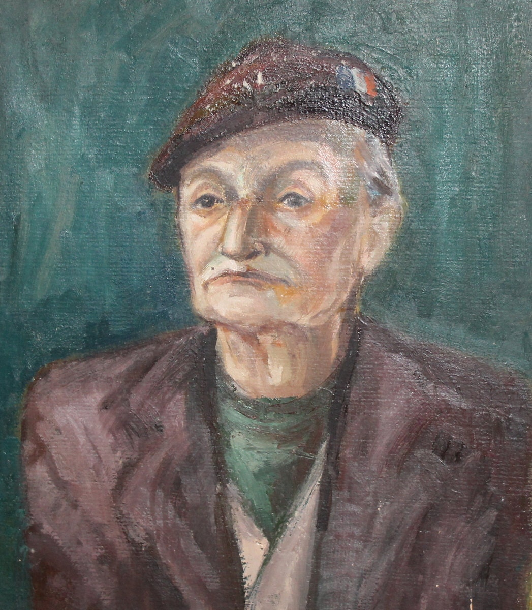 Vintage oil painting old lady portrait