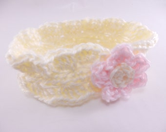Ivory Headband with Pink and Ivory Flower