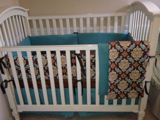 Turquoise And Brown Crib Bedding brown and turquoise aviary baby bedding set by babydreamin Turquoise And Brown Crib Bedding brown and turquoise aviary baby bedding set by babydreamin