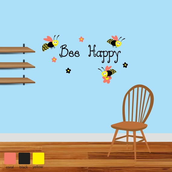 Bumble Bee Wall Decals Bee Happy Wall Decals by CharmingWallDecals