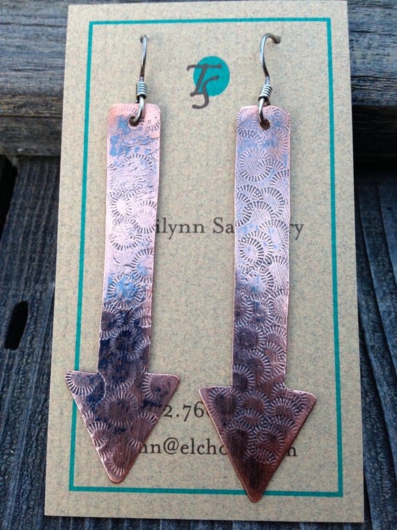 copper arrow earrings by dancingbluestone on Etsy