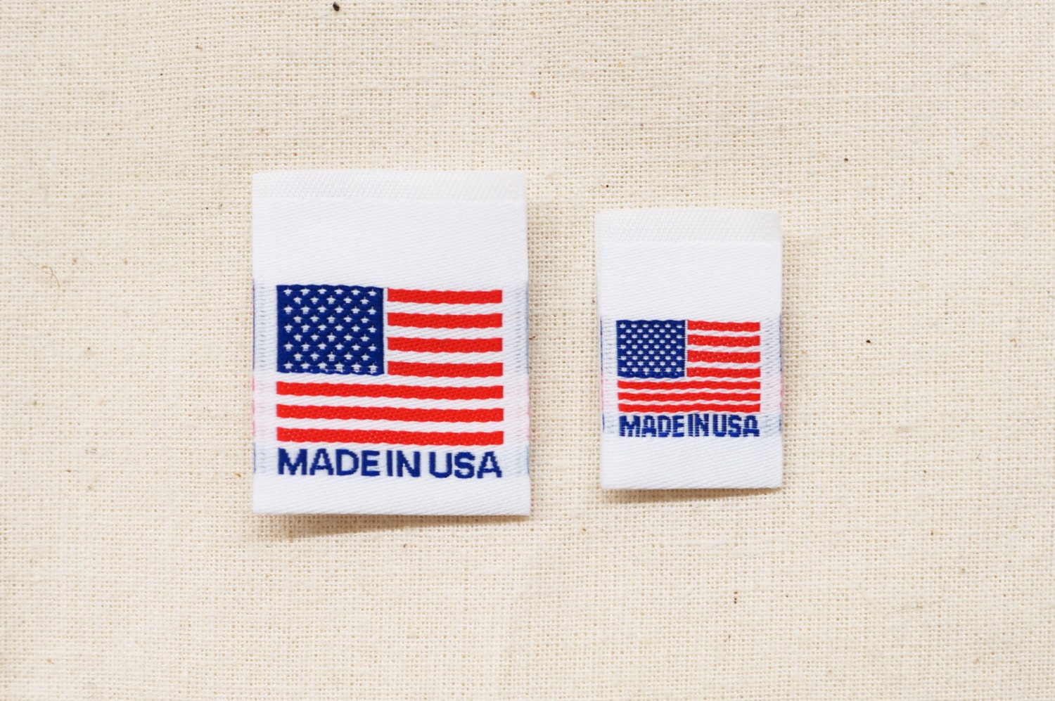Woven Flag Labels for Clothing with "Made in USA" Center Fold White