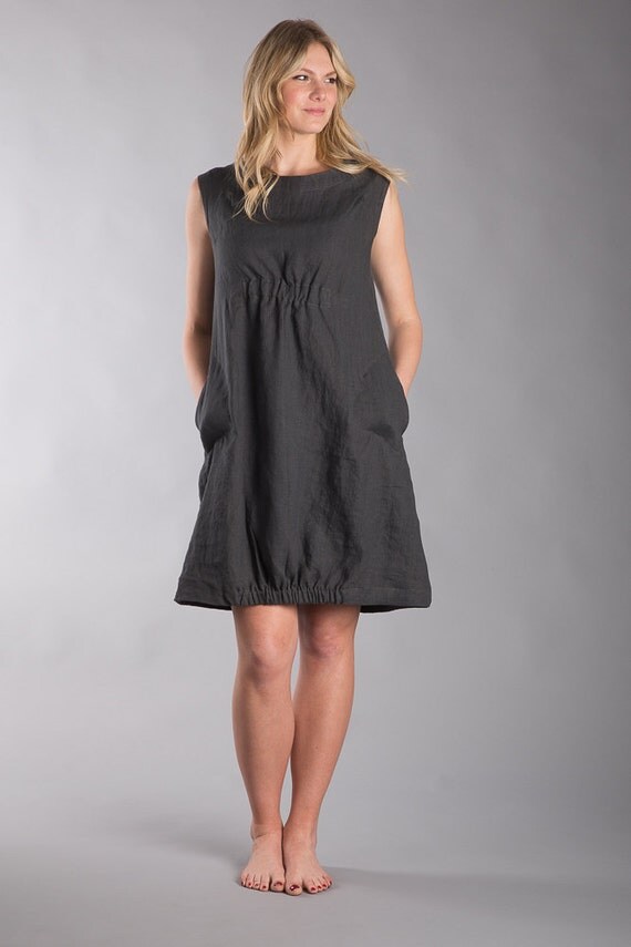 100% Linen Dress Charcoal Grey Linen Summer long by LiivLinen