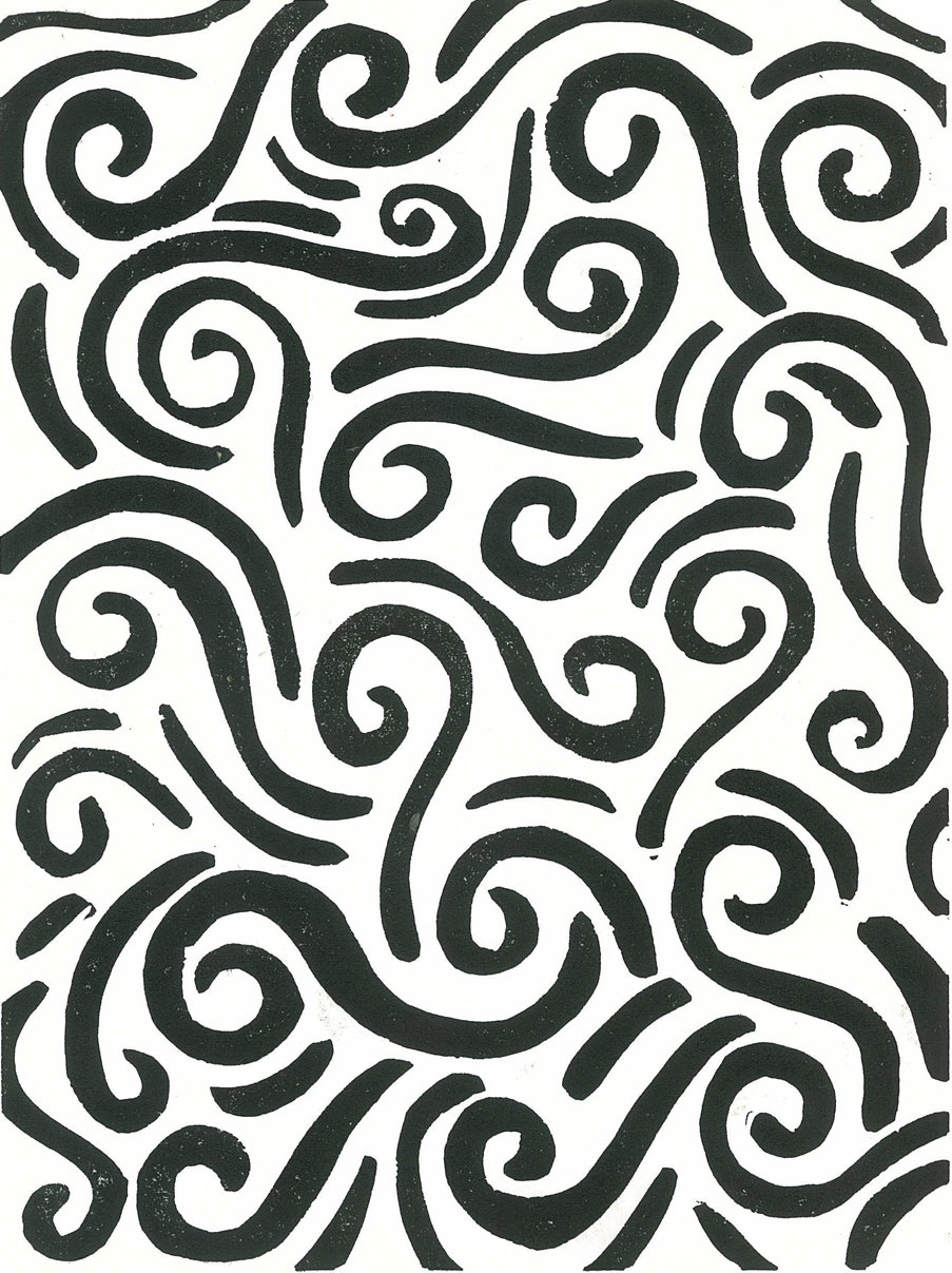 Linoleum Block Print Black & White Contemporary by magprint
