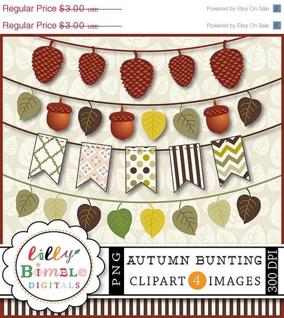 50% off Autumn Bunting with pine cones, leaves cliparat, acorns, pinecone clip art DIGITAL DOWNLOAD Il_570xn
