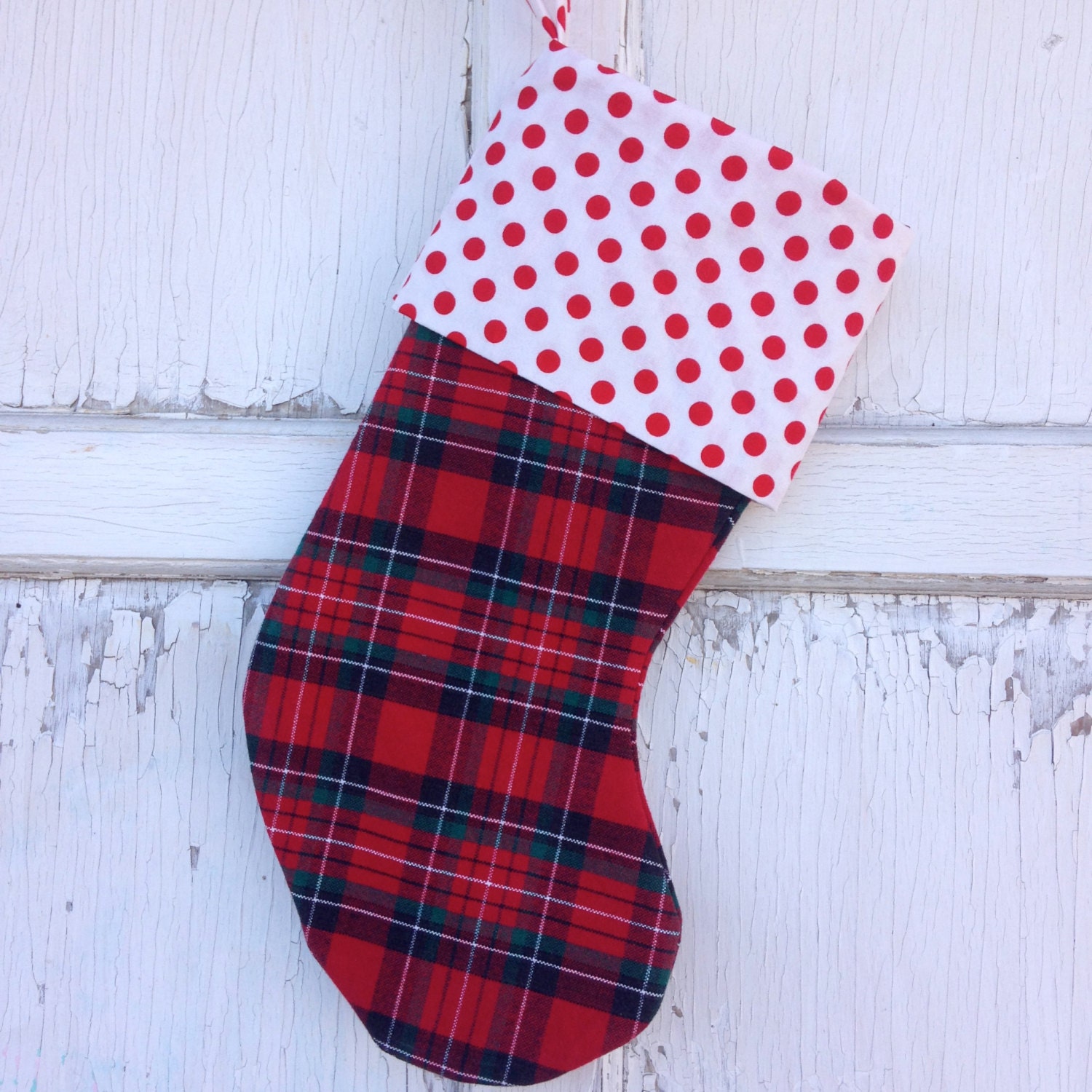 Red Plaid Stocking Christmas Stocking by whimsiedots on Etsy