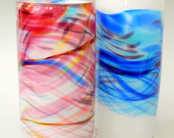 Watercolor Blue Band Hand Blown Art Glass Vase by Rebecca Zhukov