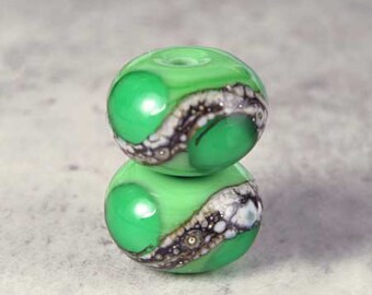Handmade Glass Lampwork Bead Pair Small 11x7mm Grass Green