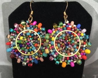 Small Seed Bead Earrings Confetti Splash - Bold Multicolored Disk Earrings