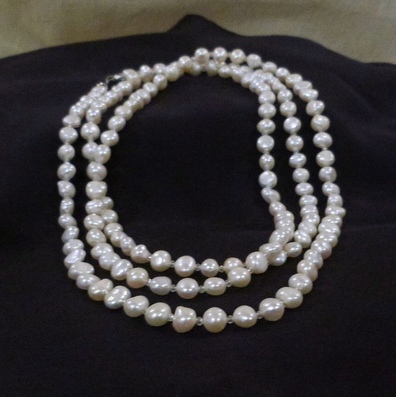 Victorian Natural Freshwater Pearl Long Necklace by tbyrddesigns