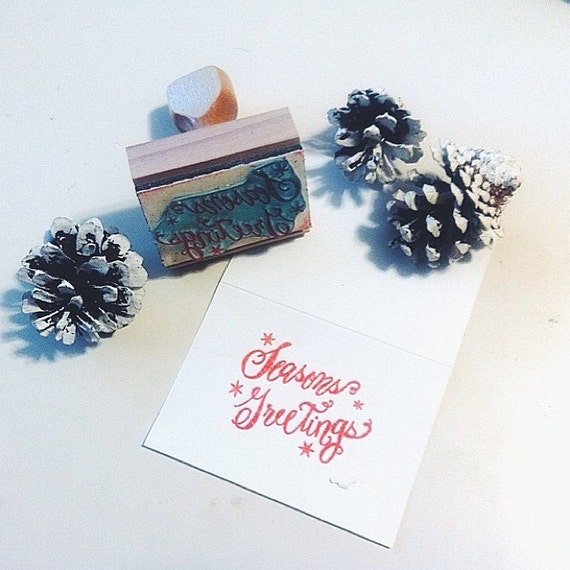 Season's Greetings calligraphy rubber stamp Christmas