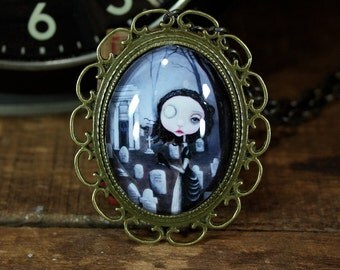 Steampunk Pop Surrealism Lowbrow Victorian Mourning Cemetary Girl Necklace