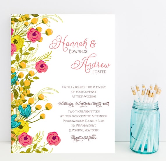 Watercolor style wedding invitation