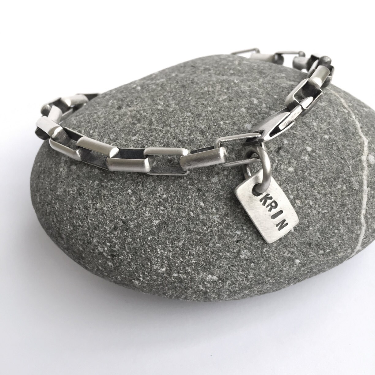 Customized Personalized Sterling Silver Box Chain Bracelet