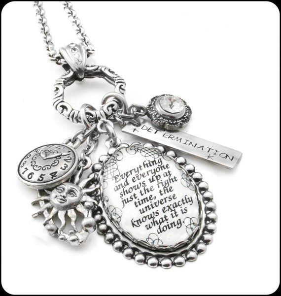 Silver Inspirational Charm Necklace Glass by BlackberryDesigns
